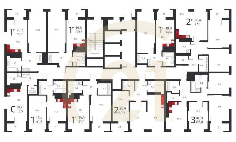 Студия, 33.7 м², 22 этаж
