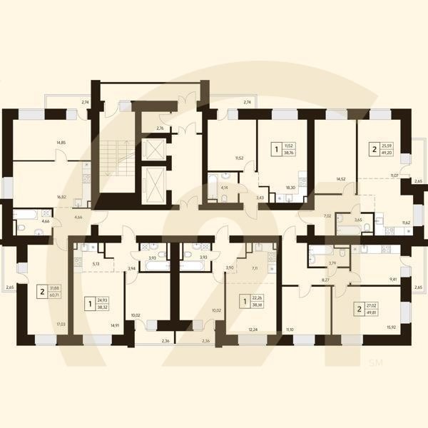 1-комн, 38.36 м², 7-8 этаж