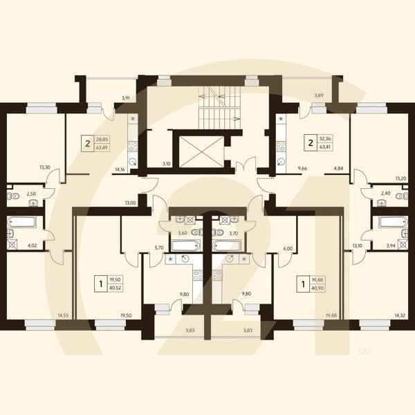 2-комн, 63.49 м², 9 этаж