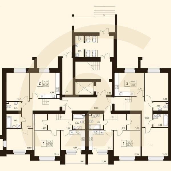 2-комн, 66.77 м², 1 этаж