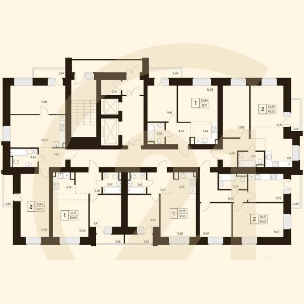 2-комн, 48.84 м², 6 этаж