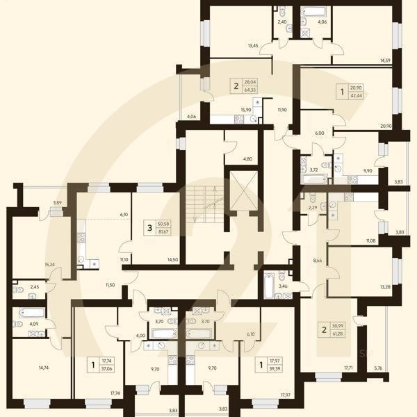 2-комн, 61.28 м², 6-10 этаж
