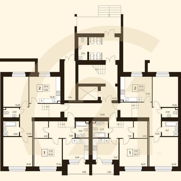 2-комн, 66.8 м², 1 этаж