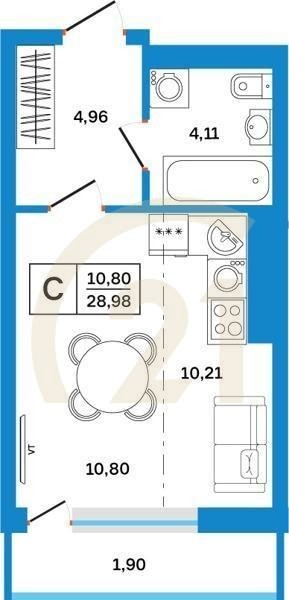 1-комн, 28.98 м², 6-26 этаж