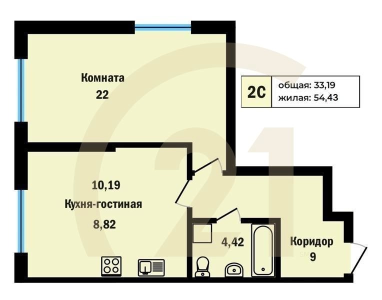 2-комн, 54.44 м², 3-16 этаж