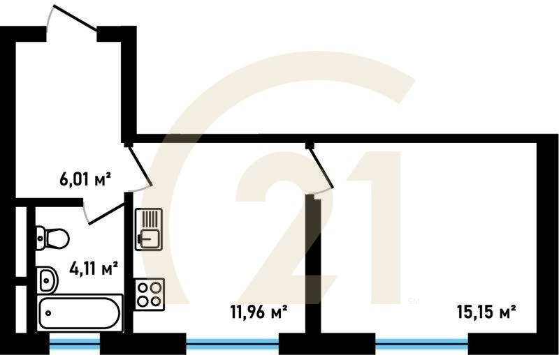 1-комн, 37.23 м², 3-29 этаж