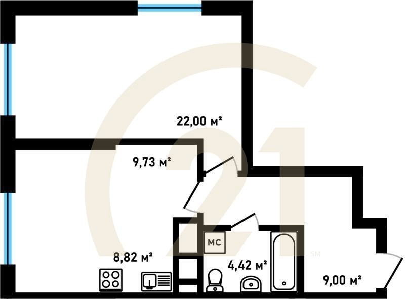 1-комн, 53.97 м², 17-30 этаж