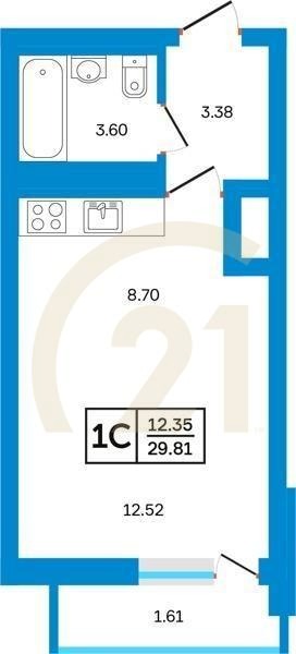 1-комн, 29.81 м², 2-24 этаж