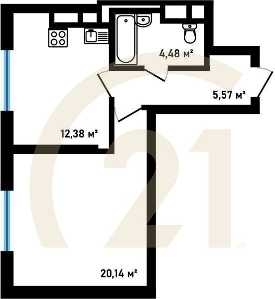 1-комн, 42.57 м², 17-30 этаж