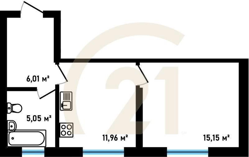 1-комн, 38.17 м², 2 этаж