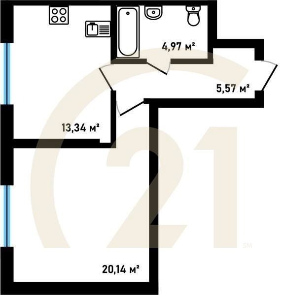 1-комн, 44.01 м², 2 этаж