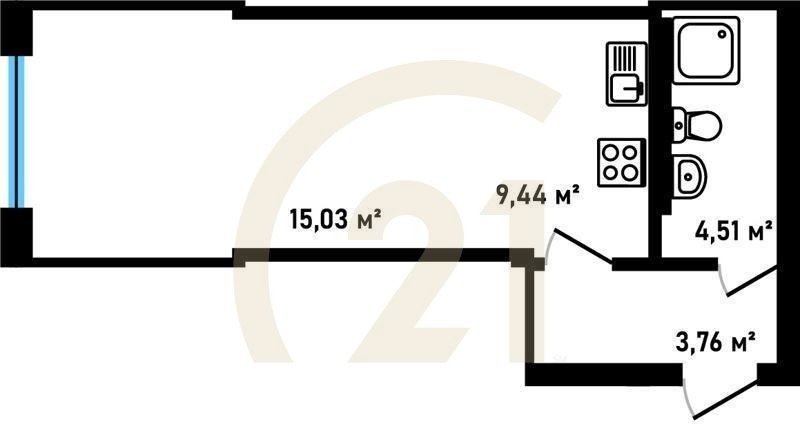 1-комн, 32.74 м², 2 этаж
