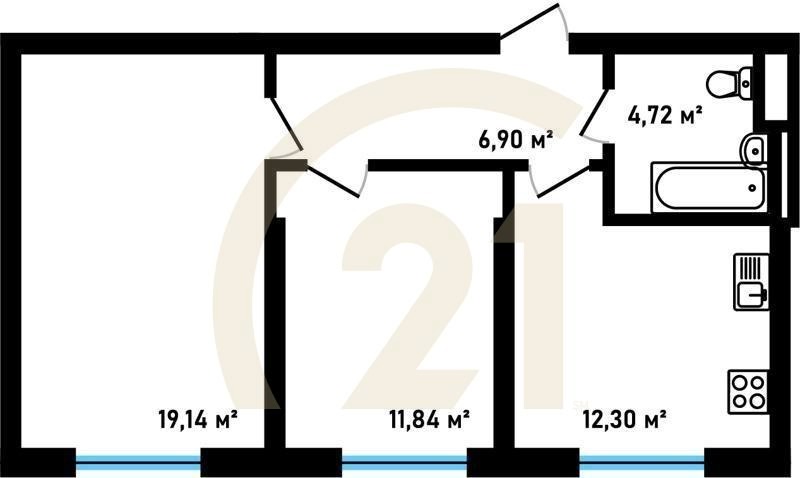 2-комн, 54.91 м², 2 этаж