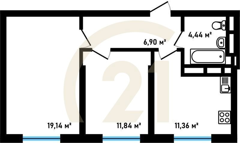 2-комн, 53.69 м², 17-30 этаж