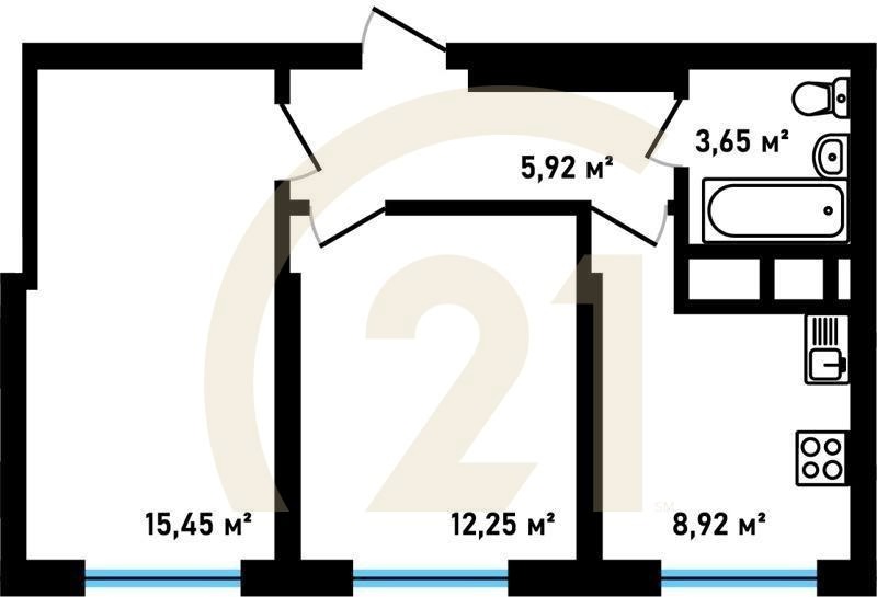 2-комн, 46.2 м², 17-30 этаж