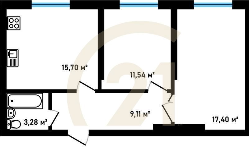 2-комн, 57.04 м², 2 этаж