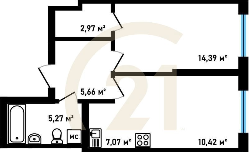 2-комн, 45.78 м², 2 этаж