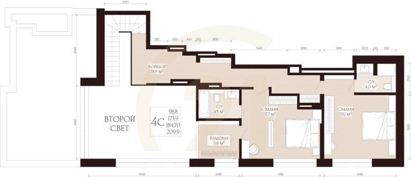 4-комн, 184.7 м², 18 этаж