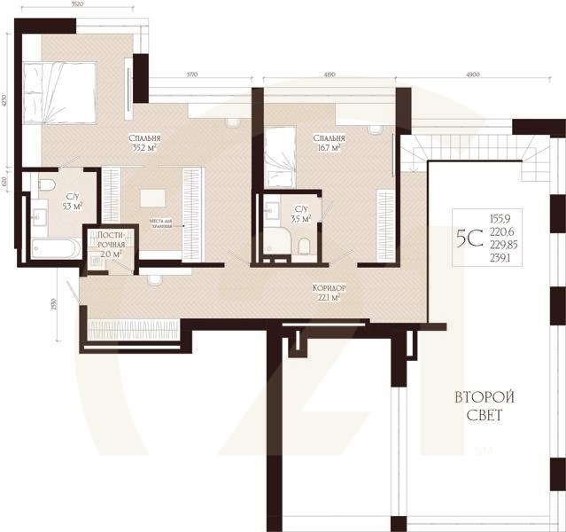 5-комн, 229.85 м², 18 этаж