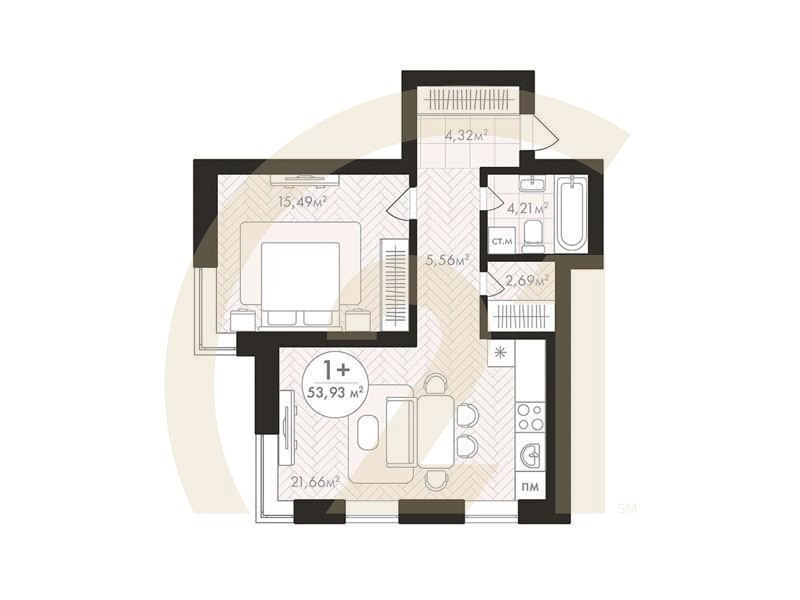 1-комн, 53.93 м², 11 этаж