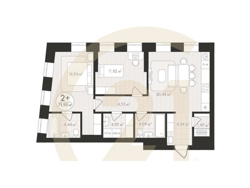 2-комн, 71.95 м², 5-9 этаж