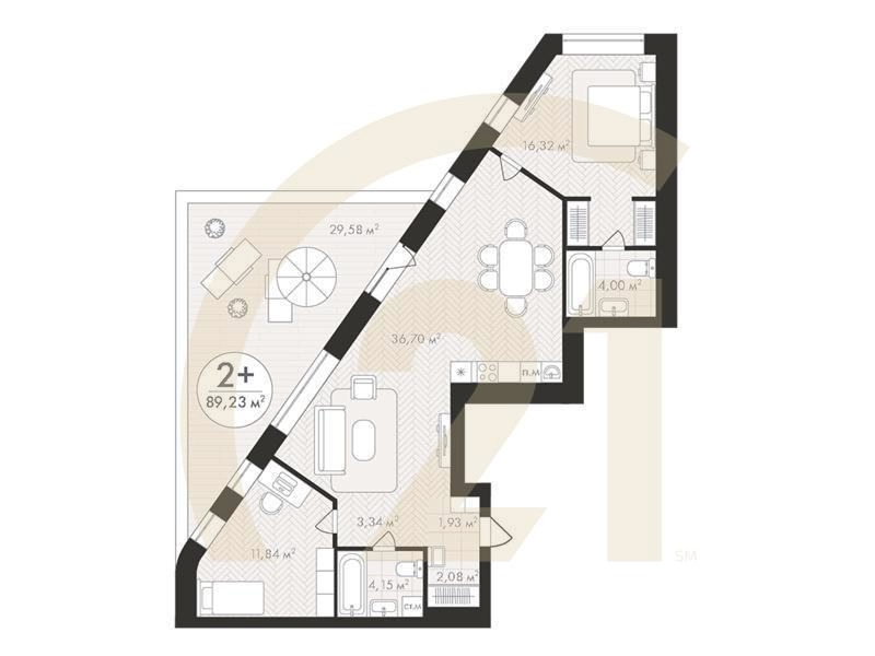 2-комн, 89.23 м², 11 этаж