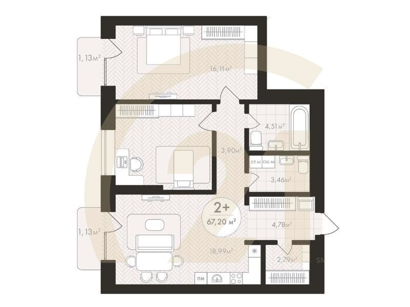 2-комн, 67.2 м², 4-6 этаж