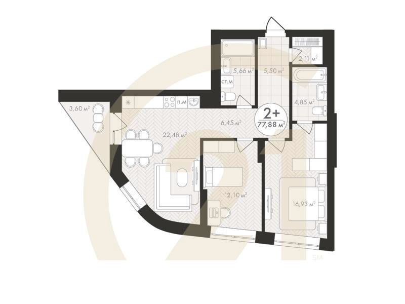 2-комн, 77.88 м², 4-18 этаж