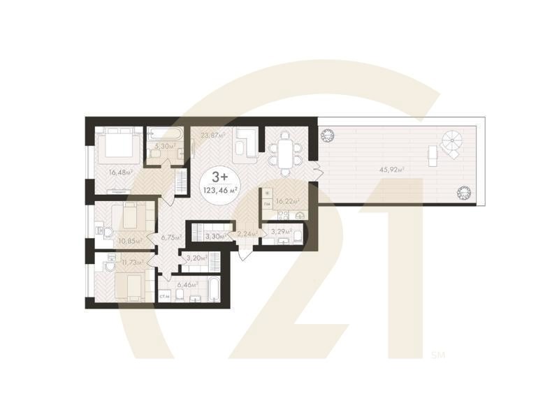 3-комн, 109.69 м², 24 этаж