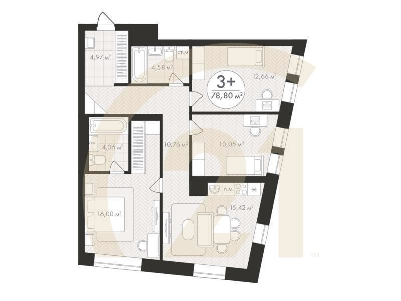 3-комн, 78.8 м², 16-18 этаж