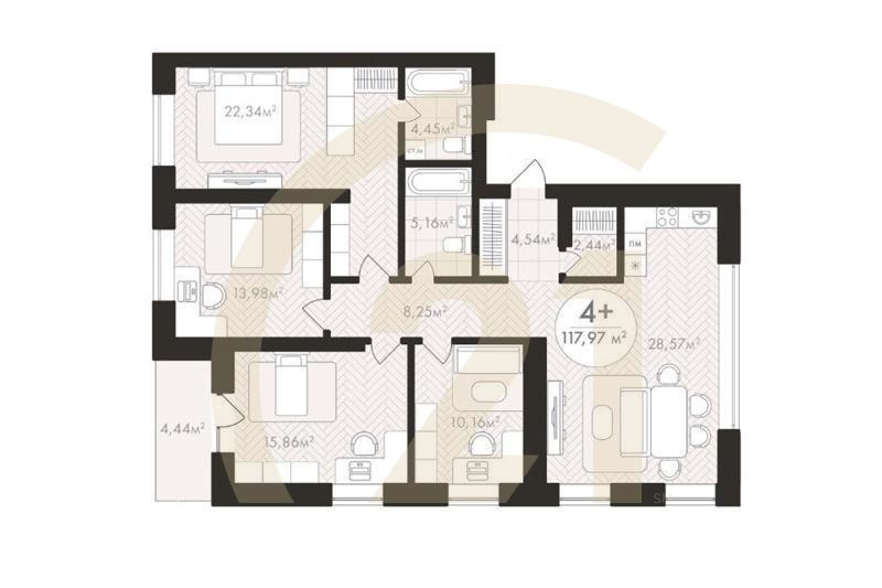 4-комн. квартира 117,97 м² 24/24 эт.
