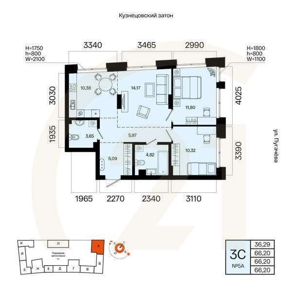 3-комн, 66.2 м², 3 этаж