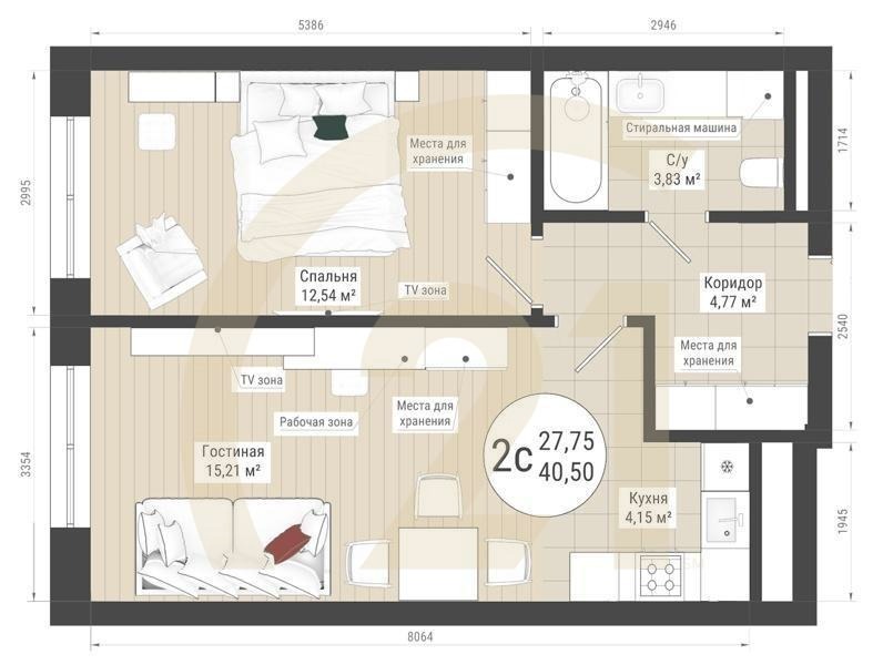2-комн, 40.5 м², 5-24 этаж