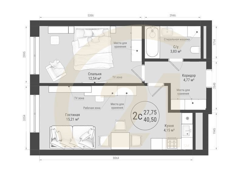 2-комн, 40.5 м², 5-24 этаж