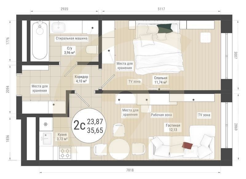 2-комн, 35.65 м², 5-24 этаж