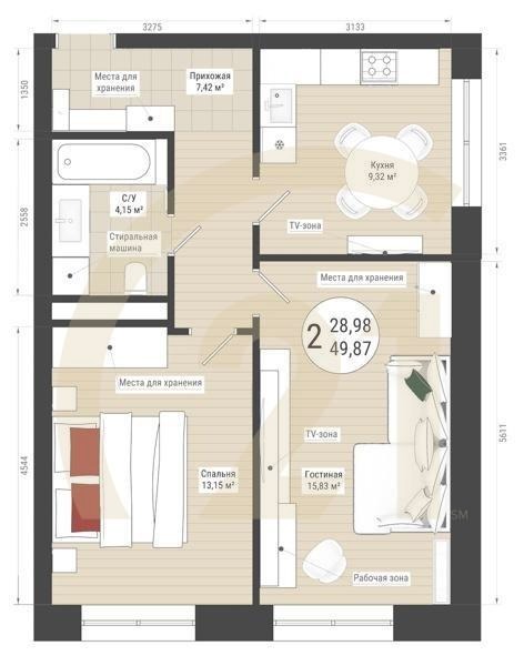 2-комн, 49.87 м², 4-30 этаж