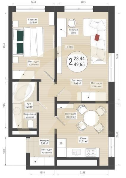 2-комн, 49.65 м², 5-32 этаж