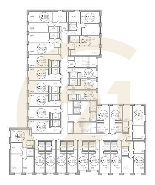 Студия, 26.06 м², 26-32 этаж