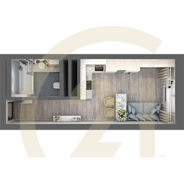 Студия, 19.08 м², 21-32 этаж