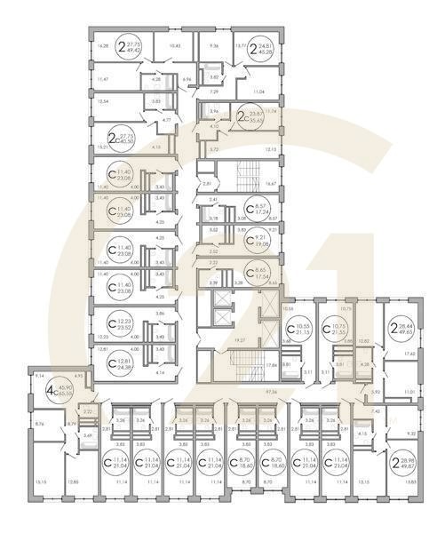 Студия, 18.6 м², 21-32 этаж