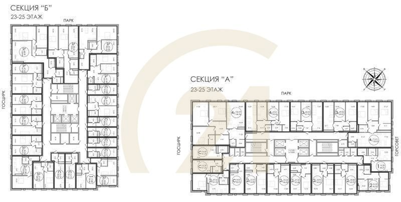 3-комн, 67.85 м², 23 этаж
