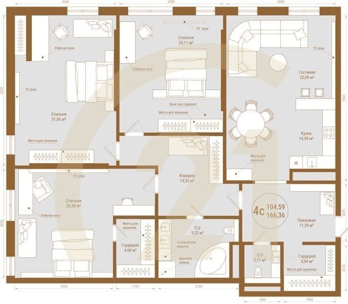 4-комн, 166.36 м², 12-23 этаж