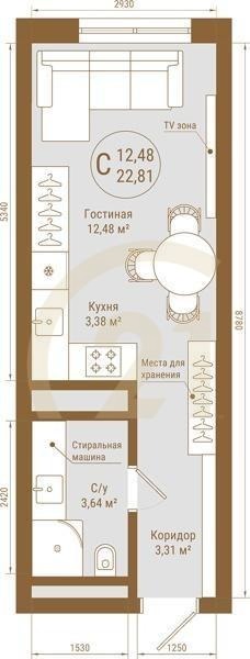 Студия, 22.81 м², 12-21 этаж