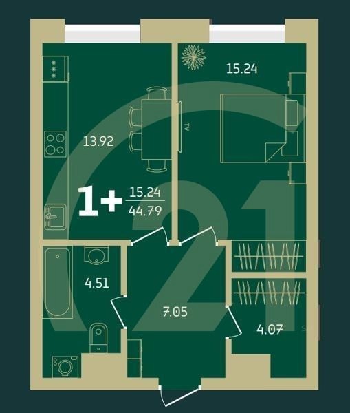 1-комн, 44.79 м², 6-18 этаж