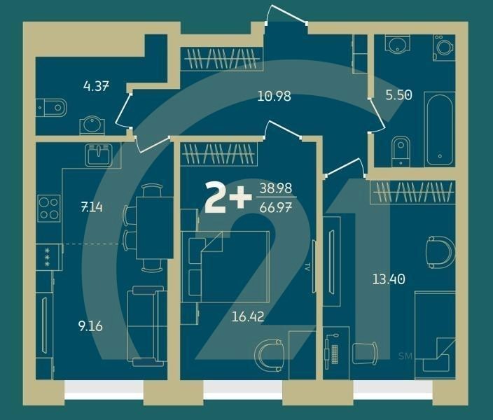 2-комн, 66.97 м², 4-18 этаж