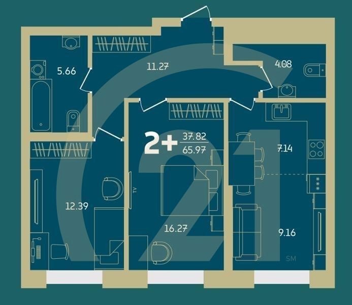 2-комн, 65.97 м², 5-18 этаж