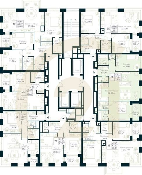 1-комн, 73.18 м², 22-29 этаж