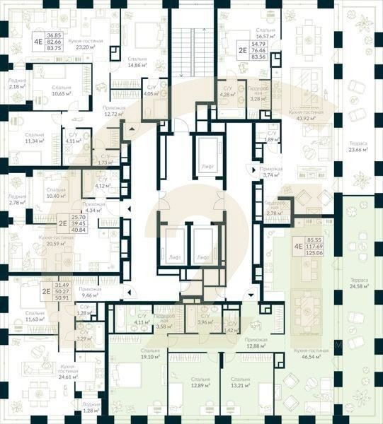 1-комн, 125.06 м², 30 этаж