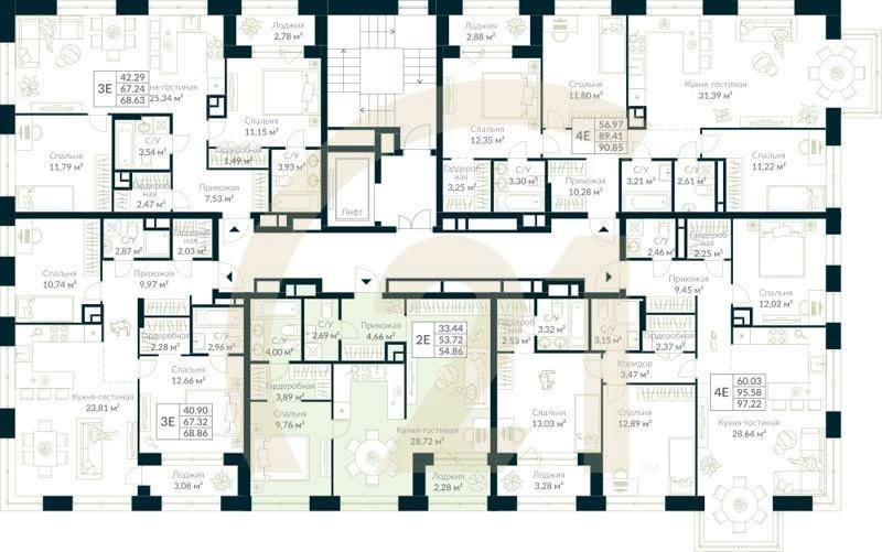 1-комн, 54.86 м², 9 этаж