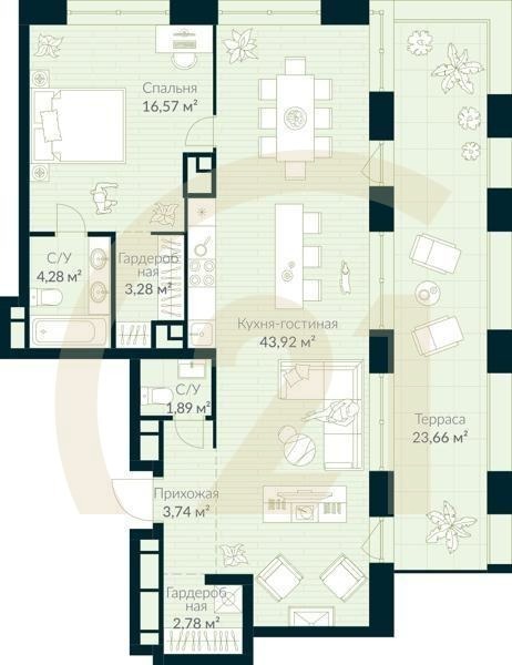 2-комн, 83.56 м², 30 этаж